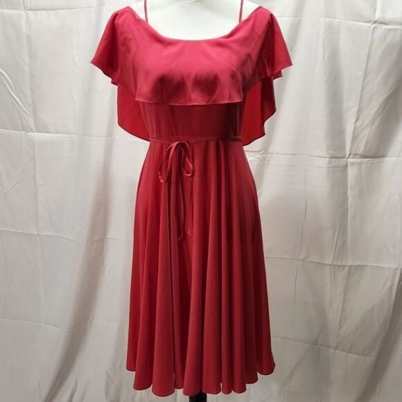 Cece Women's Hot Pink Jackie Cold Shoulder Ruffle Midi Dress Size 4 - Picture 3 of 12